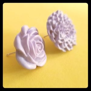 Lilac Rose and Dahlia Flower Earrings